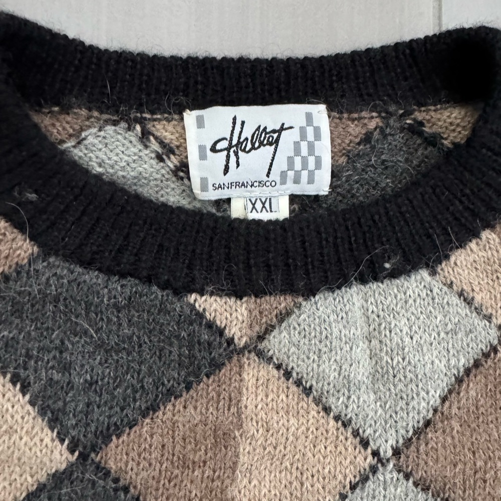 Hallet San Francisco Vintage Argyle Sweater Mens size XXL Handmade Alpaca - Picture 4 of 6